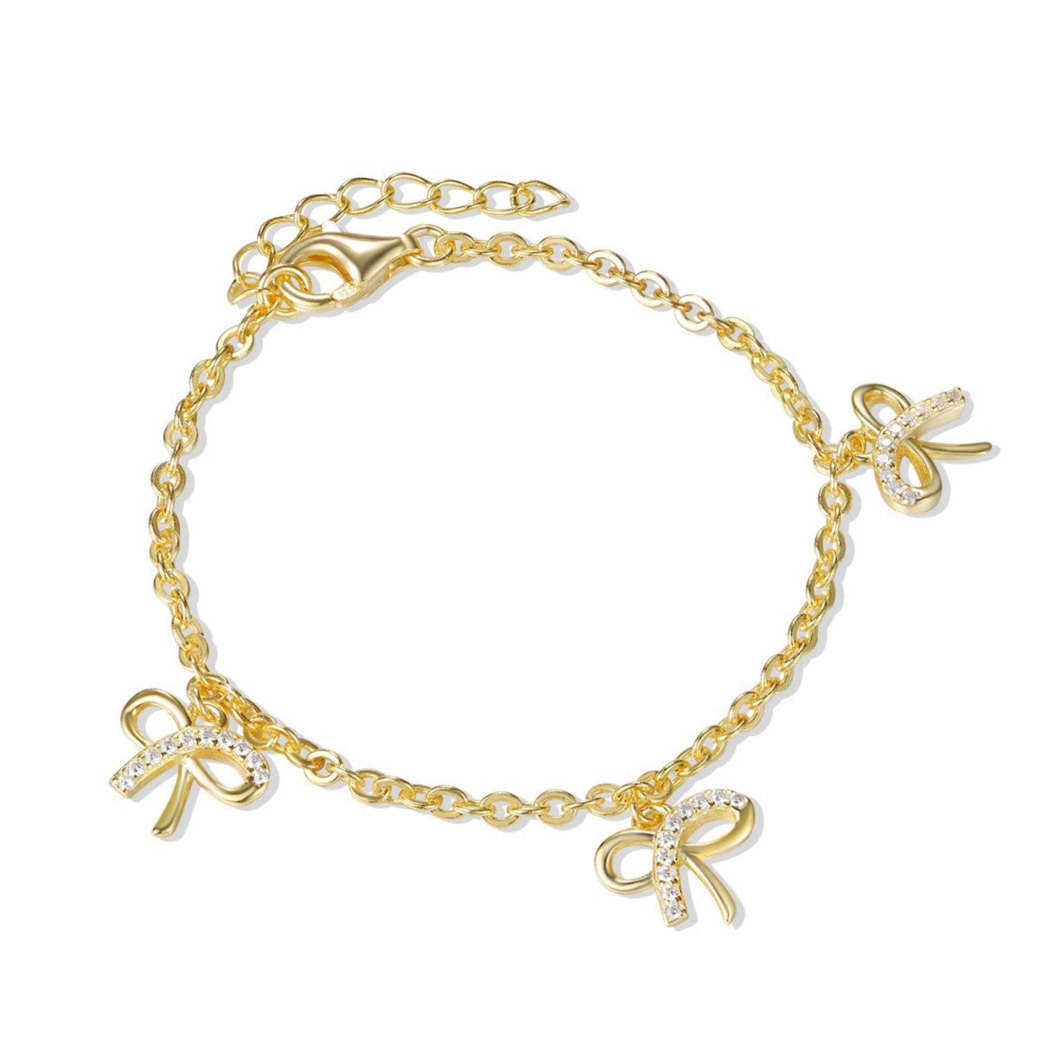Gold Plated Sterling Silver Micropave Bowknot CZ Bracelet Cross-Cultural Blends
