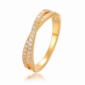 Gold Plated Sterling Silver Micropave Crossover CZ Ring Budget Expression