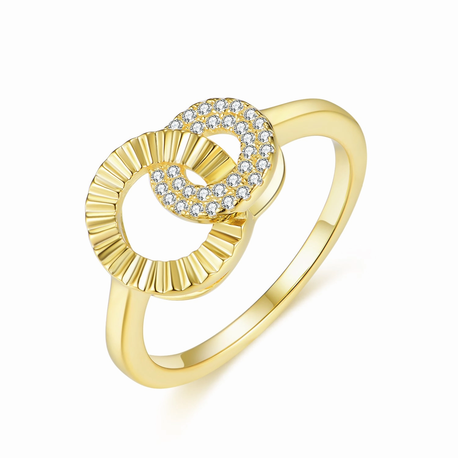 Unique Trinket Gold-plated Sterling Silver Micropave Interlocking Shapes Ring