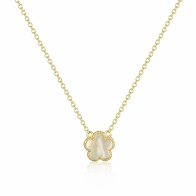 Physical Adornment Gold Plated Sterling Silver Mother of Pearl Flower Necklace