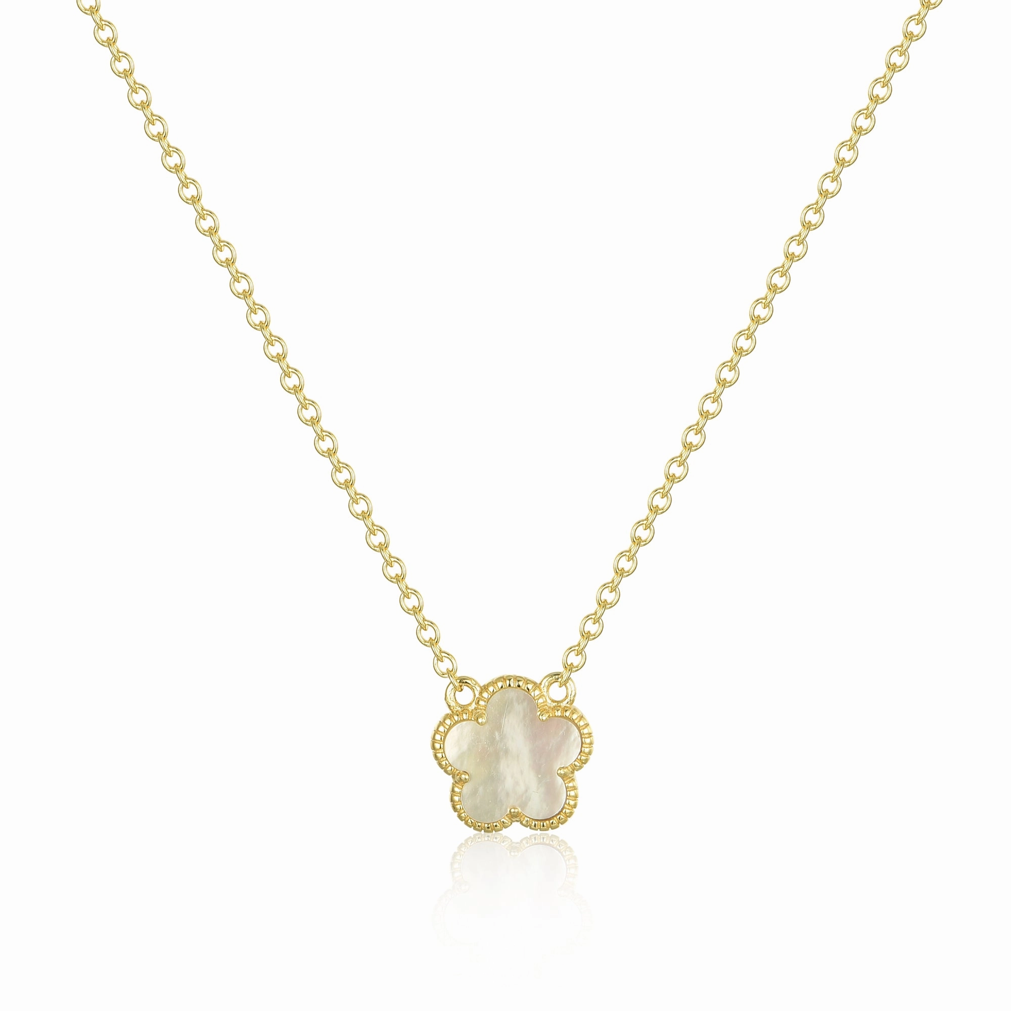 Physical Adornment Gold Plated Sterling Silver Mother of Pearl Flower Necklace