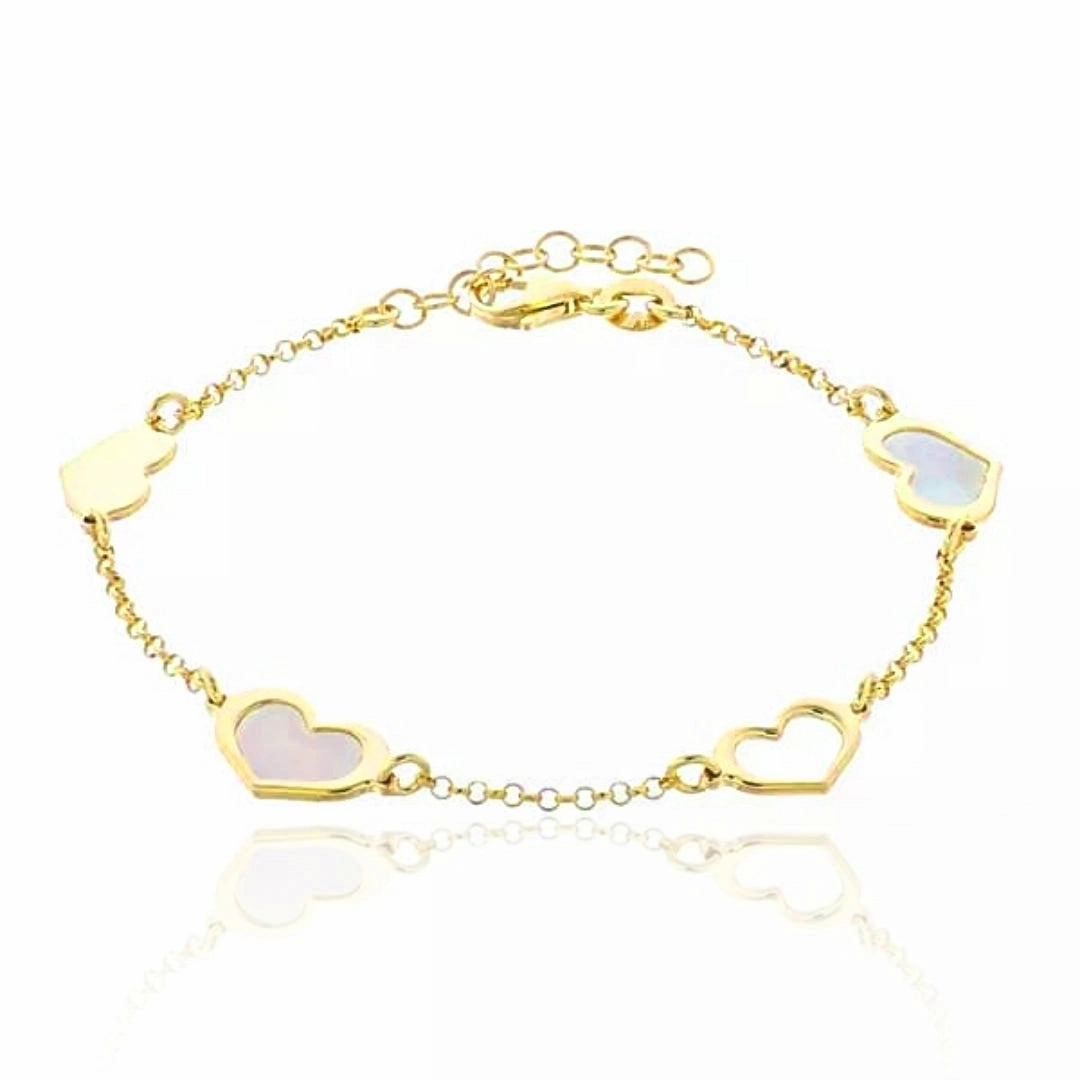 Perfect Composites Gold Plated Sterling Silver Mother of Pearl Heart Station Bracelet