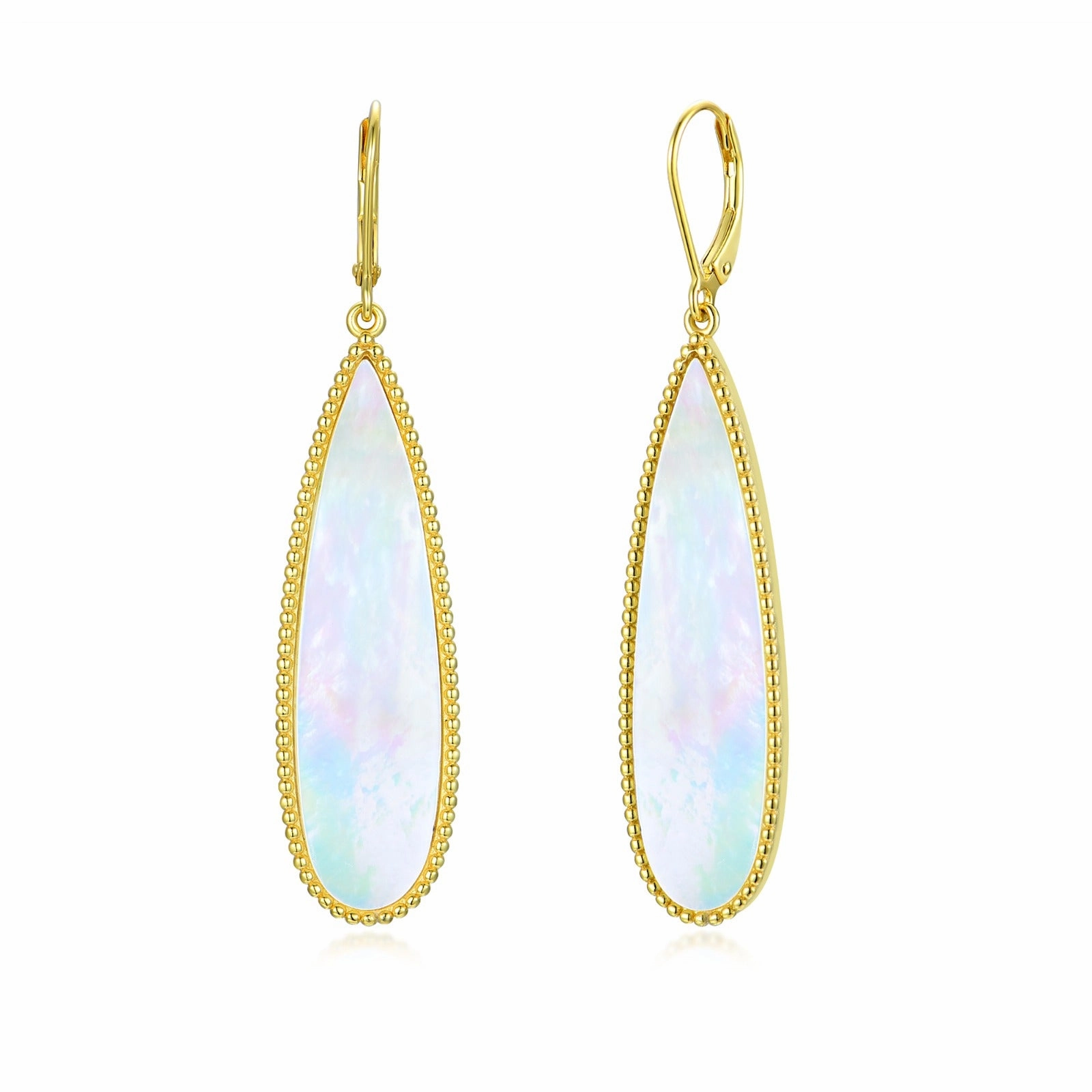 Safe Embellishment Gold Plated Sterling Silver Mother of Pearl Teardrop on Leverback Earring