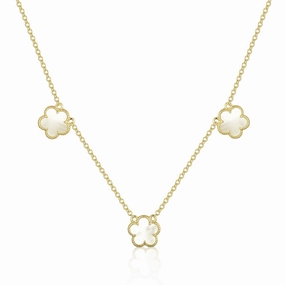 simple design For School Gold Plated Sterling Silver Mother of Pearl Three Flower Necklace