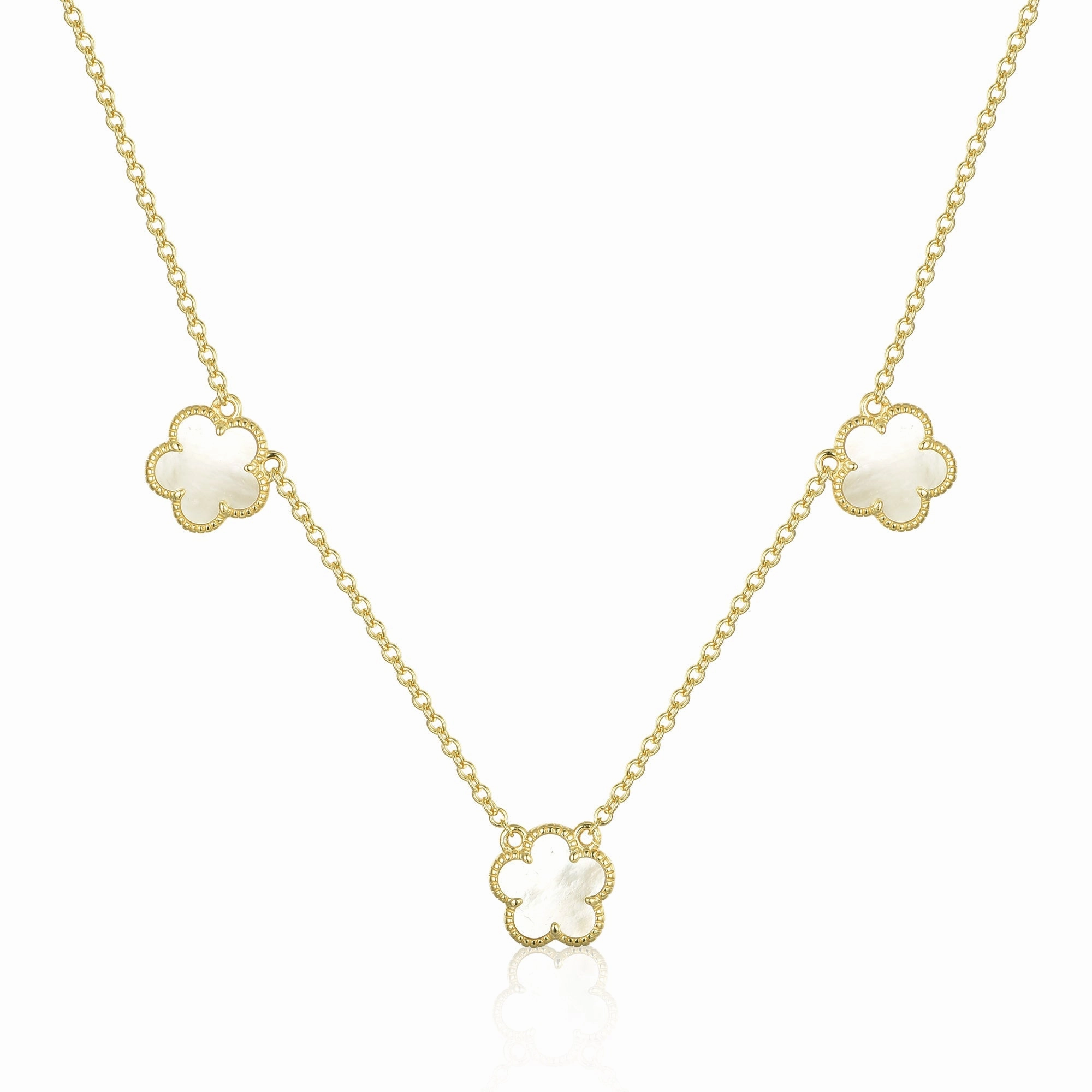 simple design For School Gold Plated Sterling Silver Mother of Pearl Three Flower Necklace