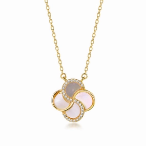 Date Outfit Unique Present Gold Plated Sterling Silver Mother of Pearl with CZ Clover Necklace