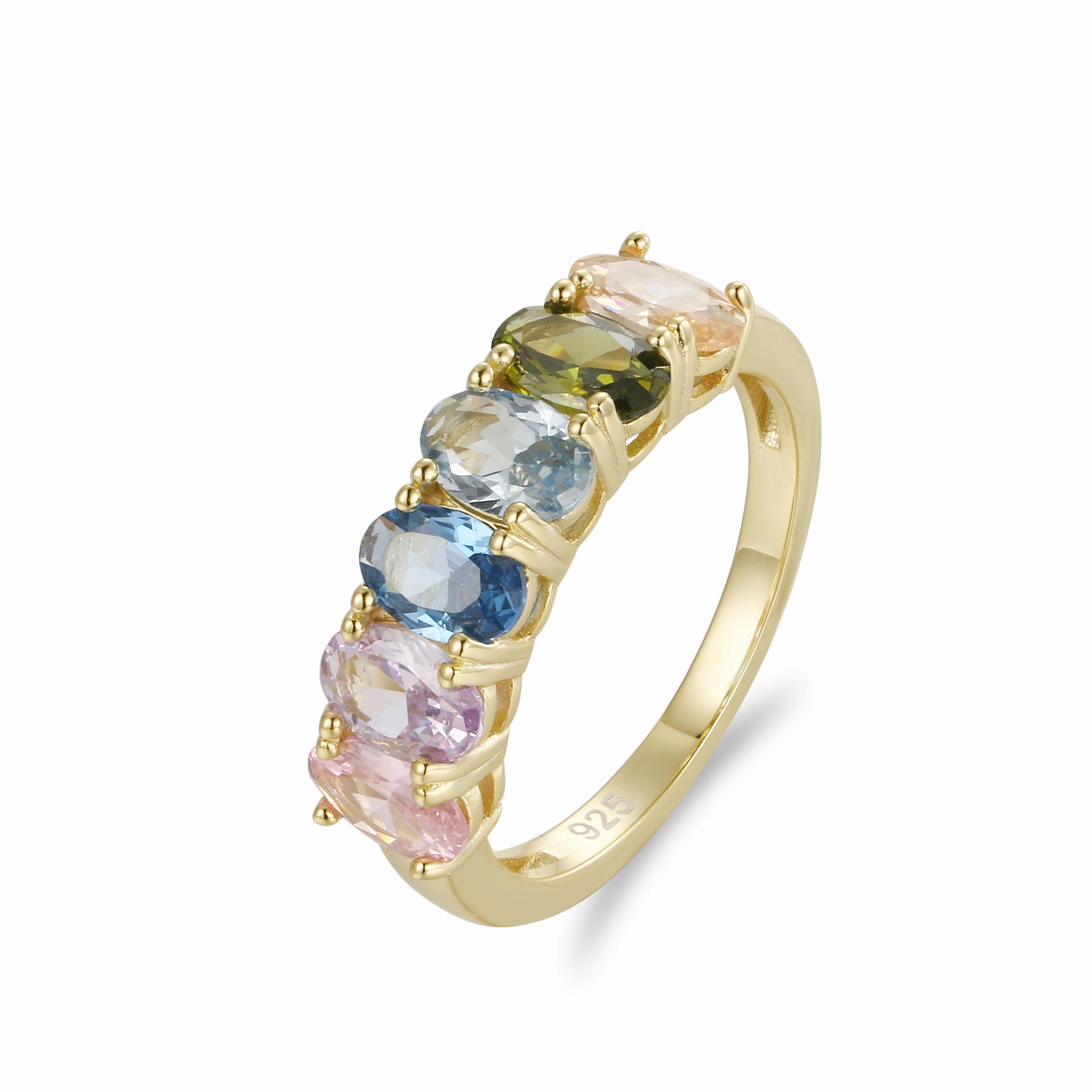 High-Quality Appearance Beautiful Gift Gold Plated Sterling Silver Multicolor Oval Eternity Band Ring