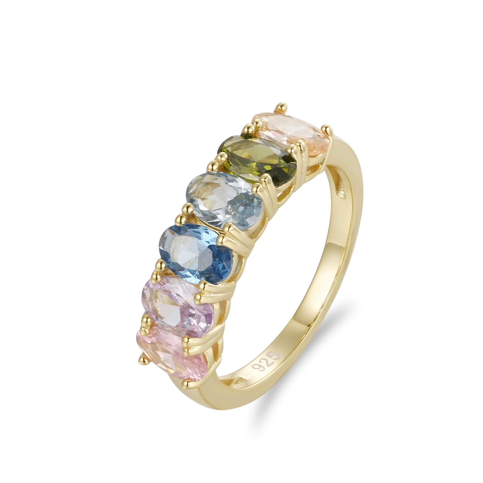 Gold Plated Sterling Silver Multicolor Oval Eternity Band Ring Special Style