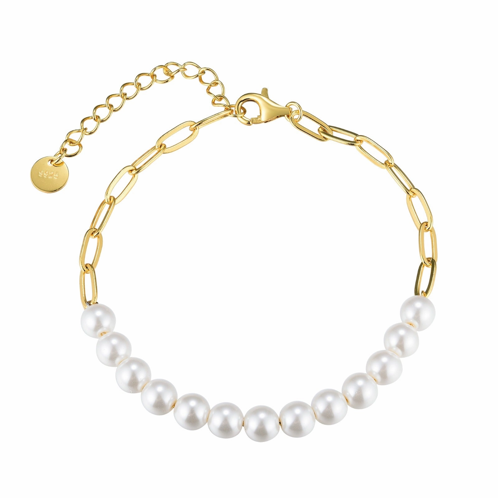 Gold Plated Sterling Silver Paperclip Chain With Pearl Bracelet Next Big Thing