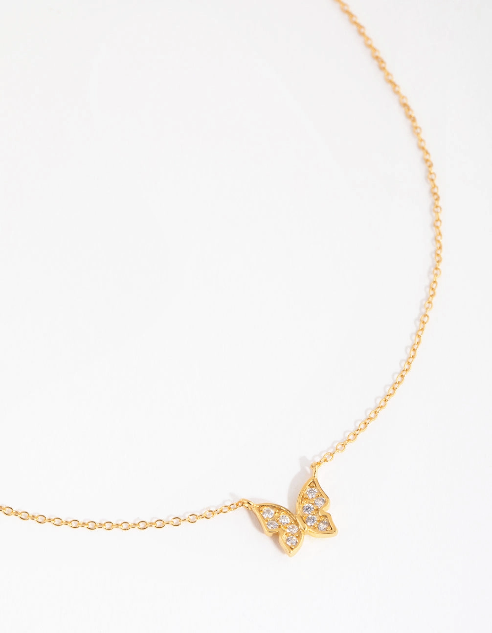 Gold Plated Sterling Silver Pave Butterfly Necklace Chic Touch