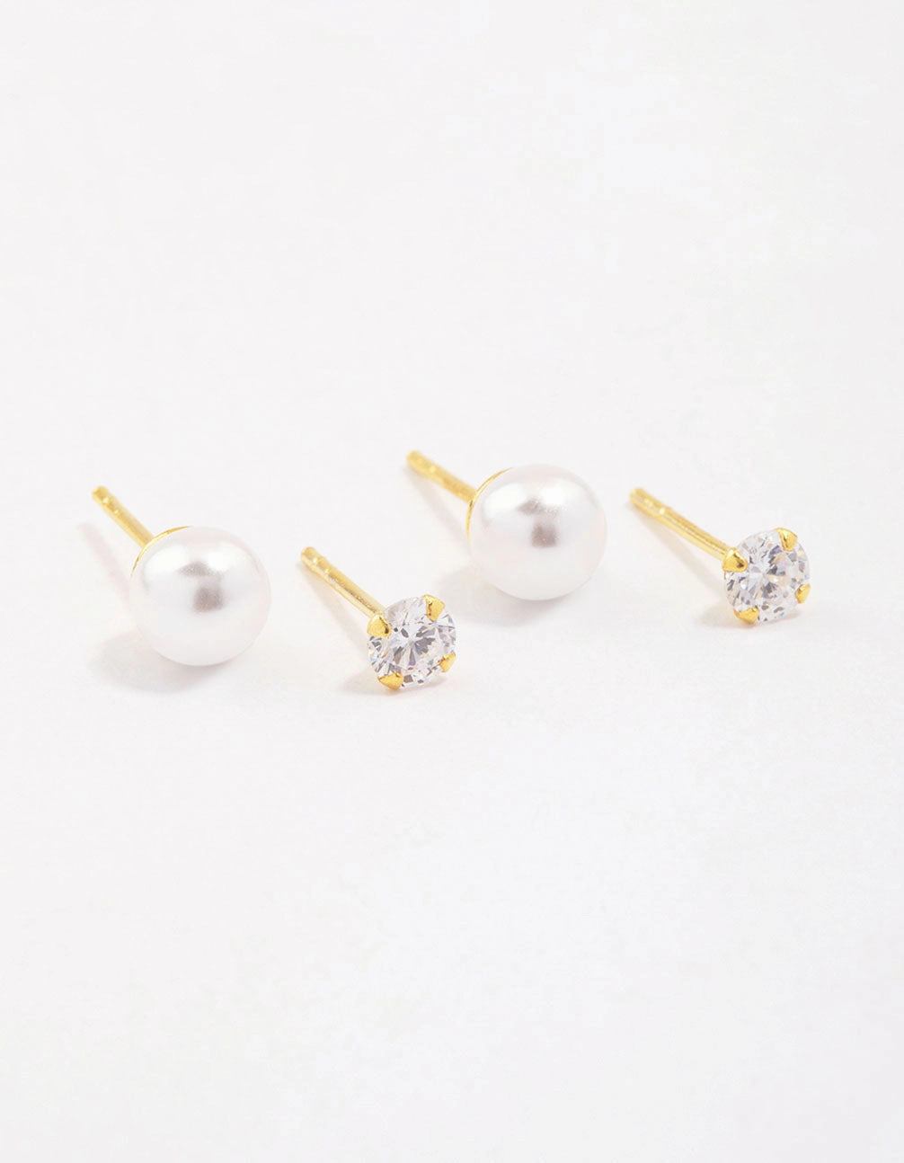 Gold Plated Sterling Silver Pearl & Cubic Zirconia Stud Earring Pack Statement Look Modern pieces