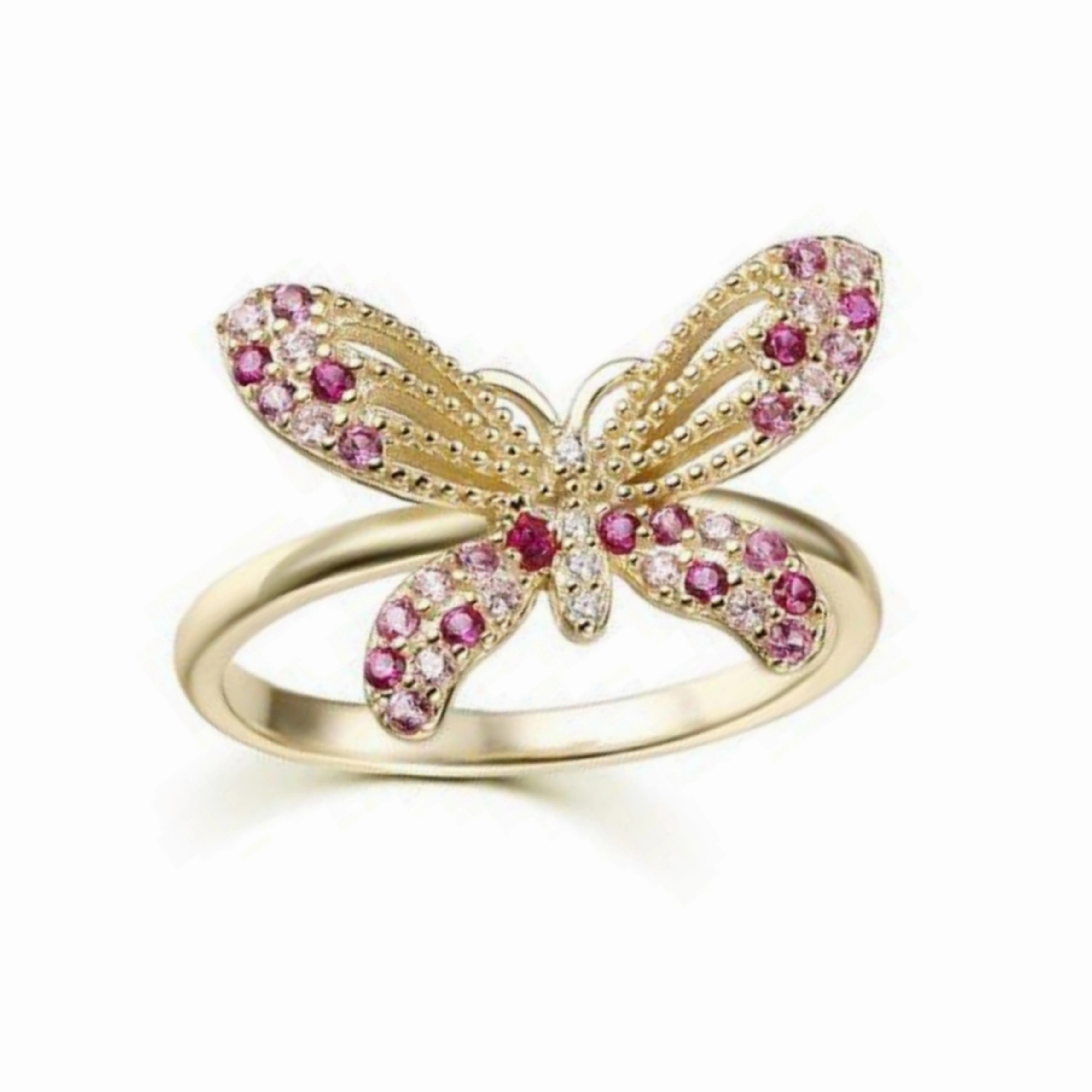 Comfortable Object Comfortable Work Gold Plated Sterling Silver Pink, Clear, and Ruby CZ Butterfly Ring