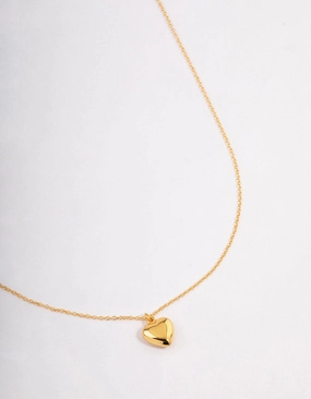 Gold Plated Sterling Silver Puffed Heart Necklace Wonderful Accessory