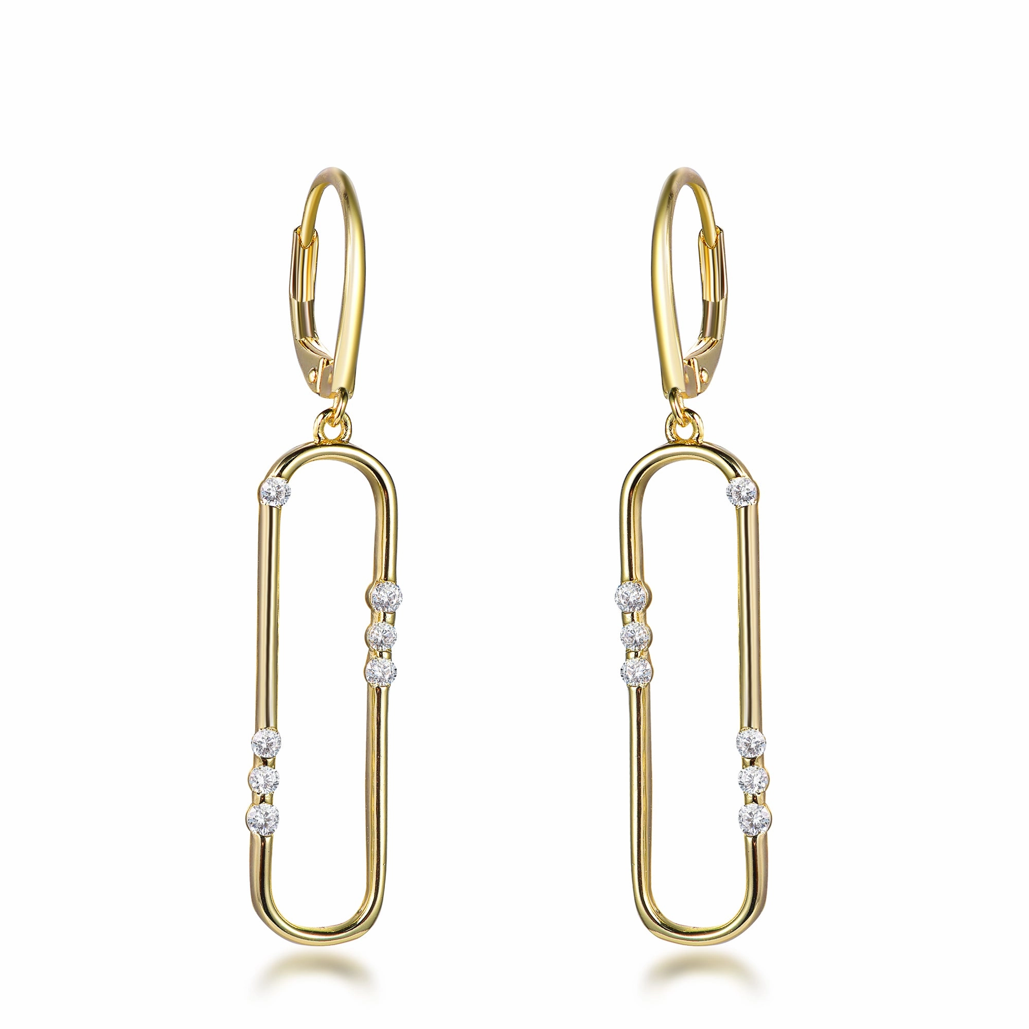 Gold Plated Sterling Silver "Diamond" Accent Paperclip Earrings Exquisite Accent