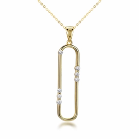 Gold Plated Sterling Silver "Diamond" Accent Paperclip Pendant Necklace Trendy Ornament Layered Detail
