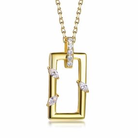 Gold Plated Sterling Silver Rectangular with Marquis and Round Jewel Accents Pendant Necklace Weekend Style Vacation Travel