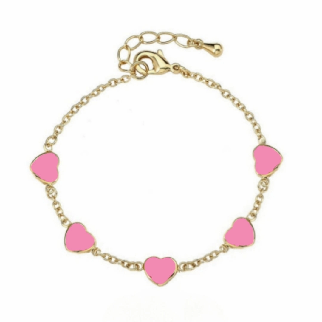 Timeless Beauty Improve With Age Gold Plated Sterling Silver Red Or Pink Enamel Heart Station Bracelet