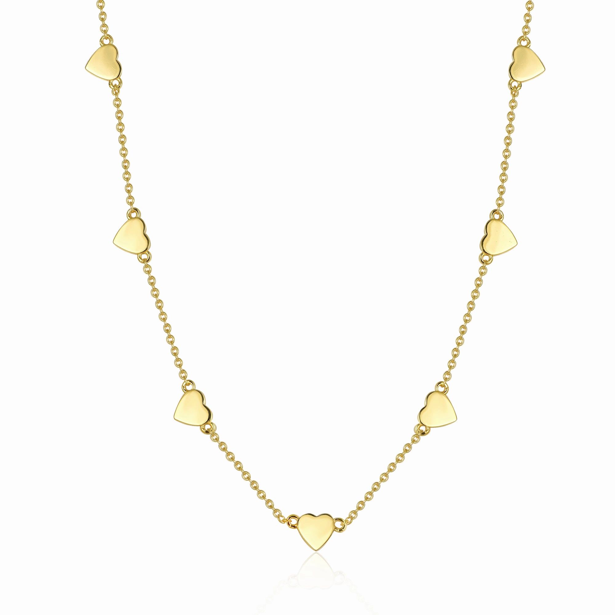 Gold Plated Sterling Silver Shiny Heart Station Necklace Business Attire