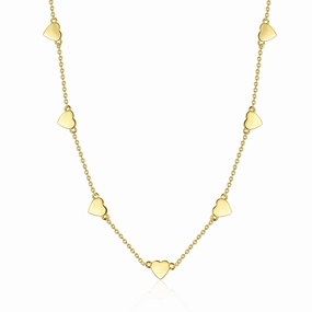 Gold Plated Sterling Silver Shiny Heart Station Necklace Ideal gift