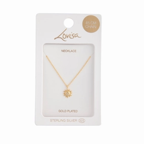 Gold Plated Sterling Silver Sun Pendant Necklace Unisex Pendant Jewelry