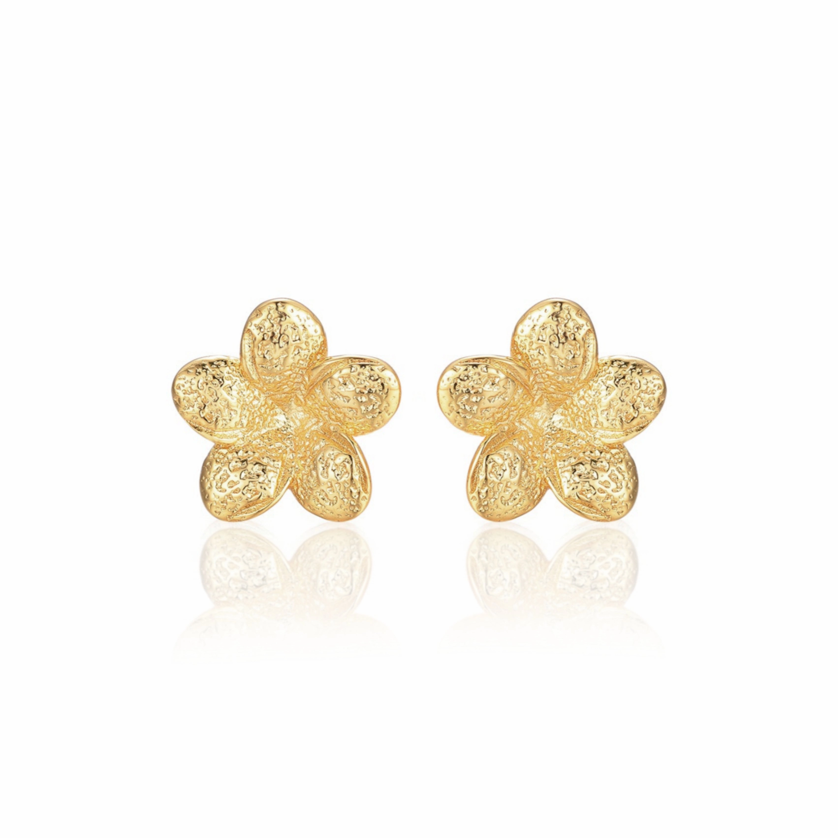 Gold Plated Surgical Steel 5 Petal Flower Stud Earrings Summer Accent