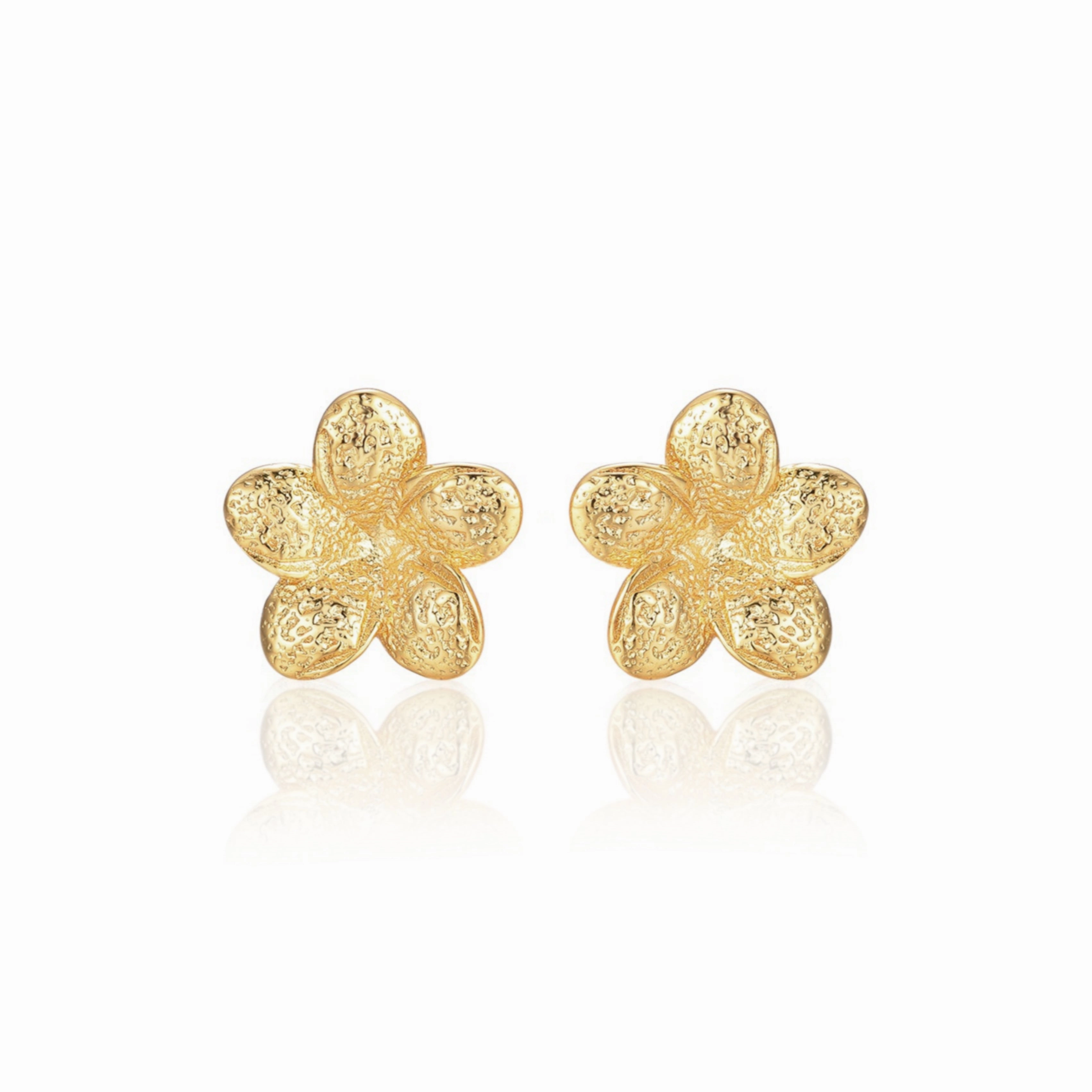 Gold Plated Surgical Steel 5 Petal Flower Stud Earrings Bohemian Embellishment Refined Accessory
