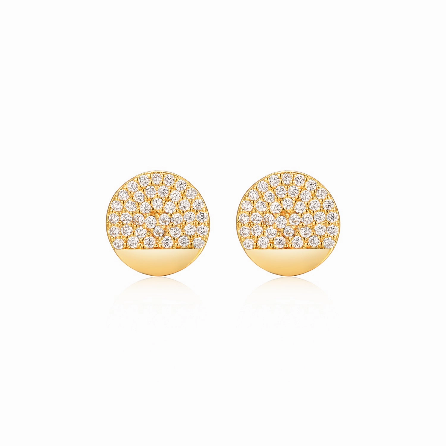 Polygonal Ornament Gold Plated Surgical Steel ? CZ Circle Earrings