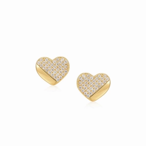 Gold Plated Surgical Steel ? CZ Heart Shaped Earrings Pretty Decoration Tiny Trinket