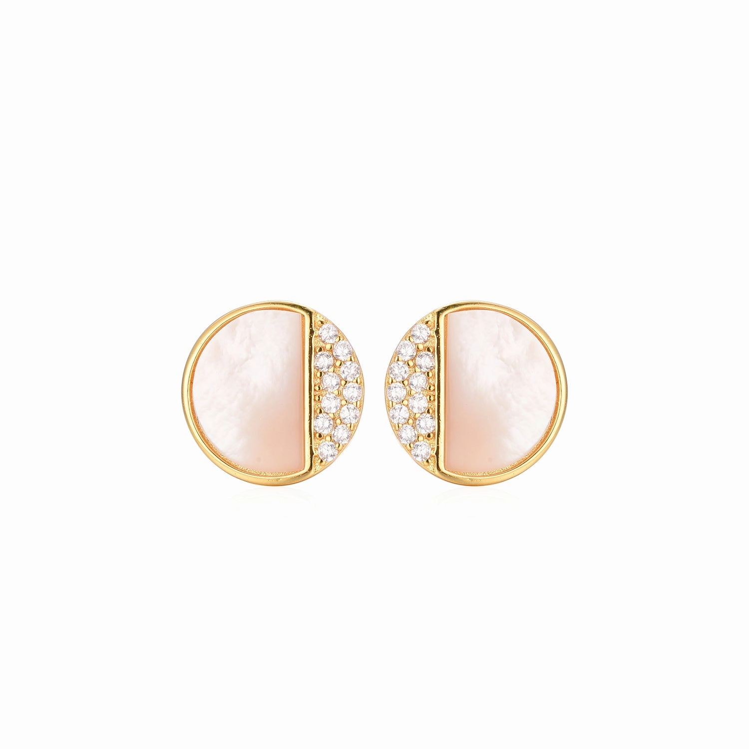 Gold Plated Surgical Steel ? Mother of Pearl and CZ Circle Earrings Chic Appearance Wedding Embellishment
