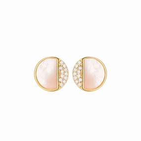 Gold Plated Surgical Steel ? Mother of Pearl and CZ Circle Earrings Chic Appearance Wedding Embellishment