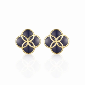 Trendy Piece Gold plated Surgical Steel Blue Enamel Clover Stud Earrings