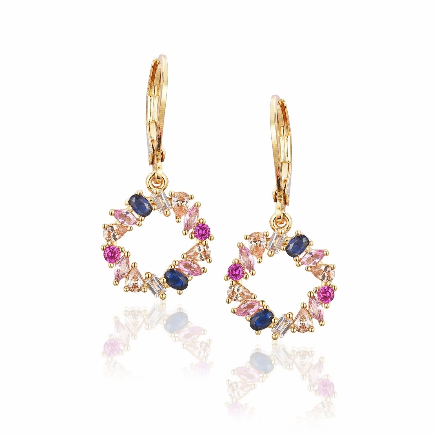 Gold Plated Surgical Steel Circle of CZ Earrings Colorful Decoration