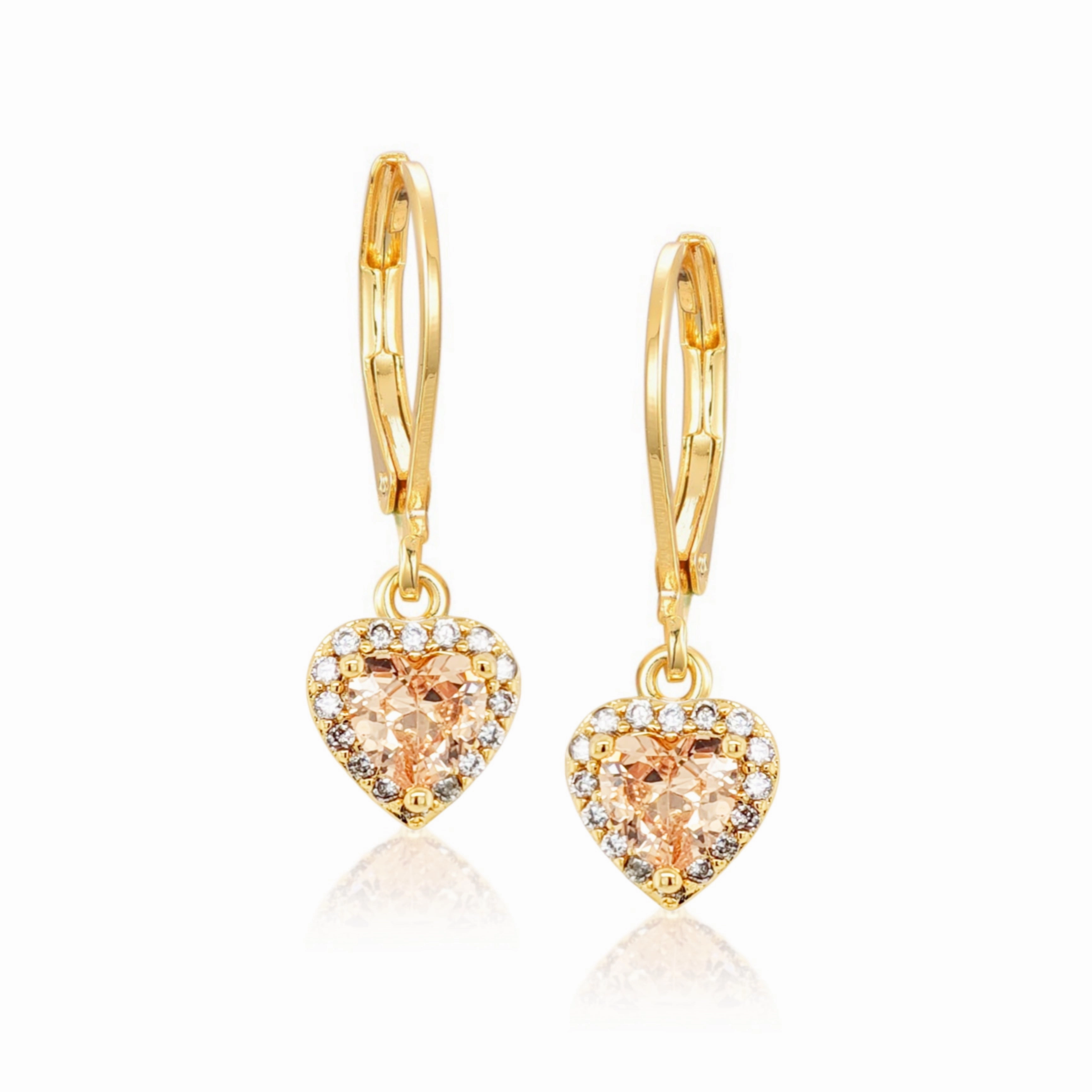 Gold Plated Surgical Steel CZ Border Heart Shape Earrings (8mm) Luxurious Feature Large Item