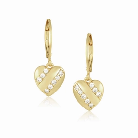Gold Plated Surgical Steel CZ Diagonal Line Earrings Triangular Adornment