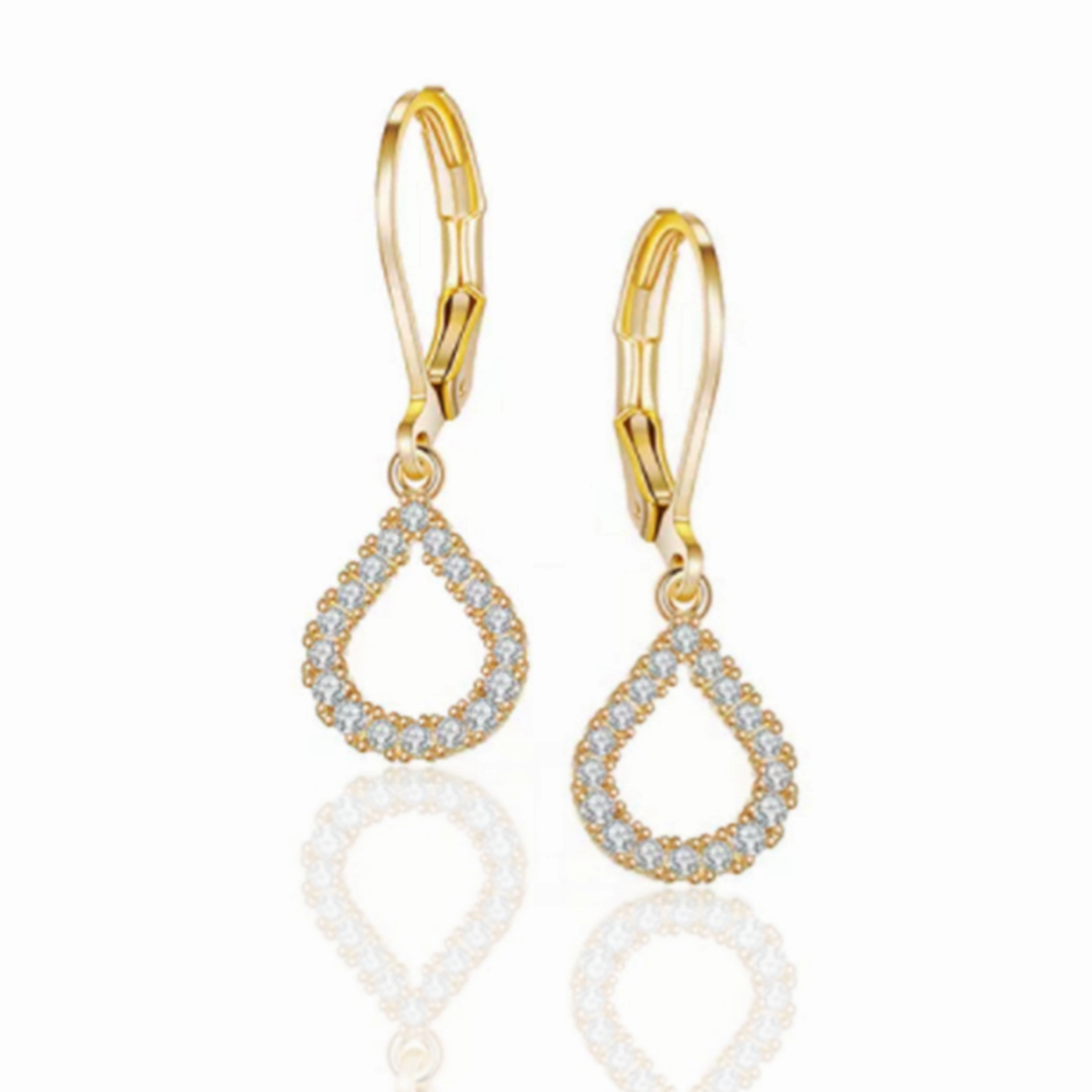 Gold Plated Surgical Steel CZ Hollow Teardrop Shape Earrings Linear Piece Delicate Essential