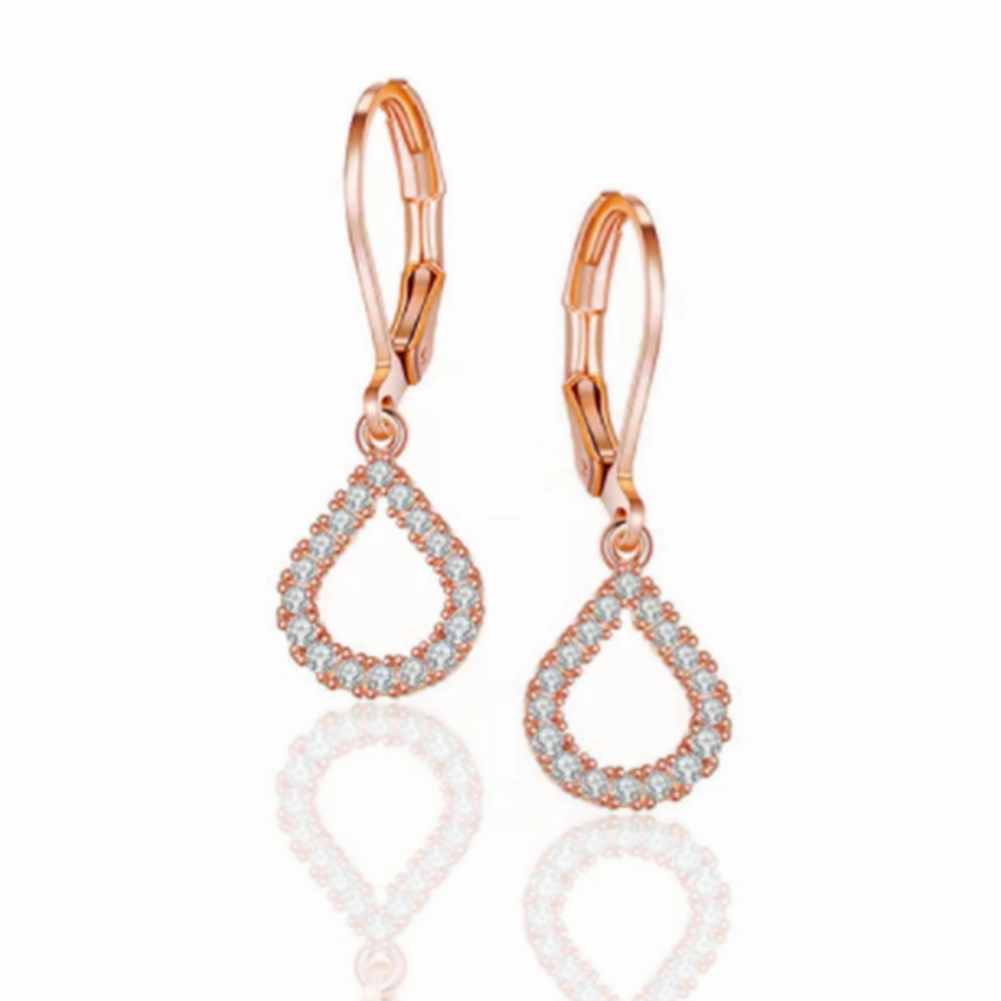 Gold Plated Surgical Steel CZ Hollow Teardrop Shape Earrings Striking Accessory Festive Adornment