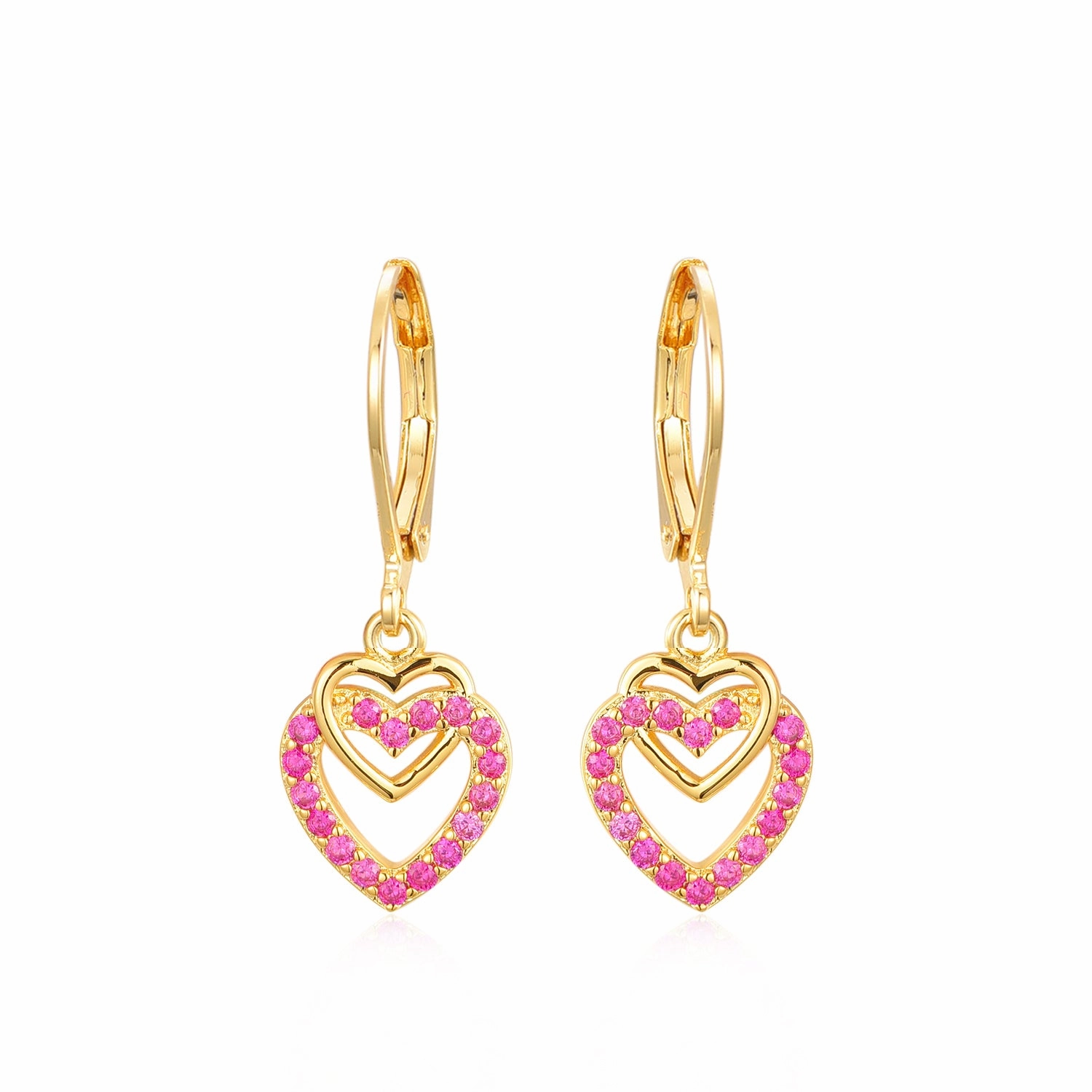 Straight Accessory Gold Plated Surgical Steel CZ Interlocking Vertical Hearts Earrings