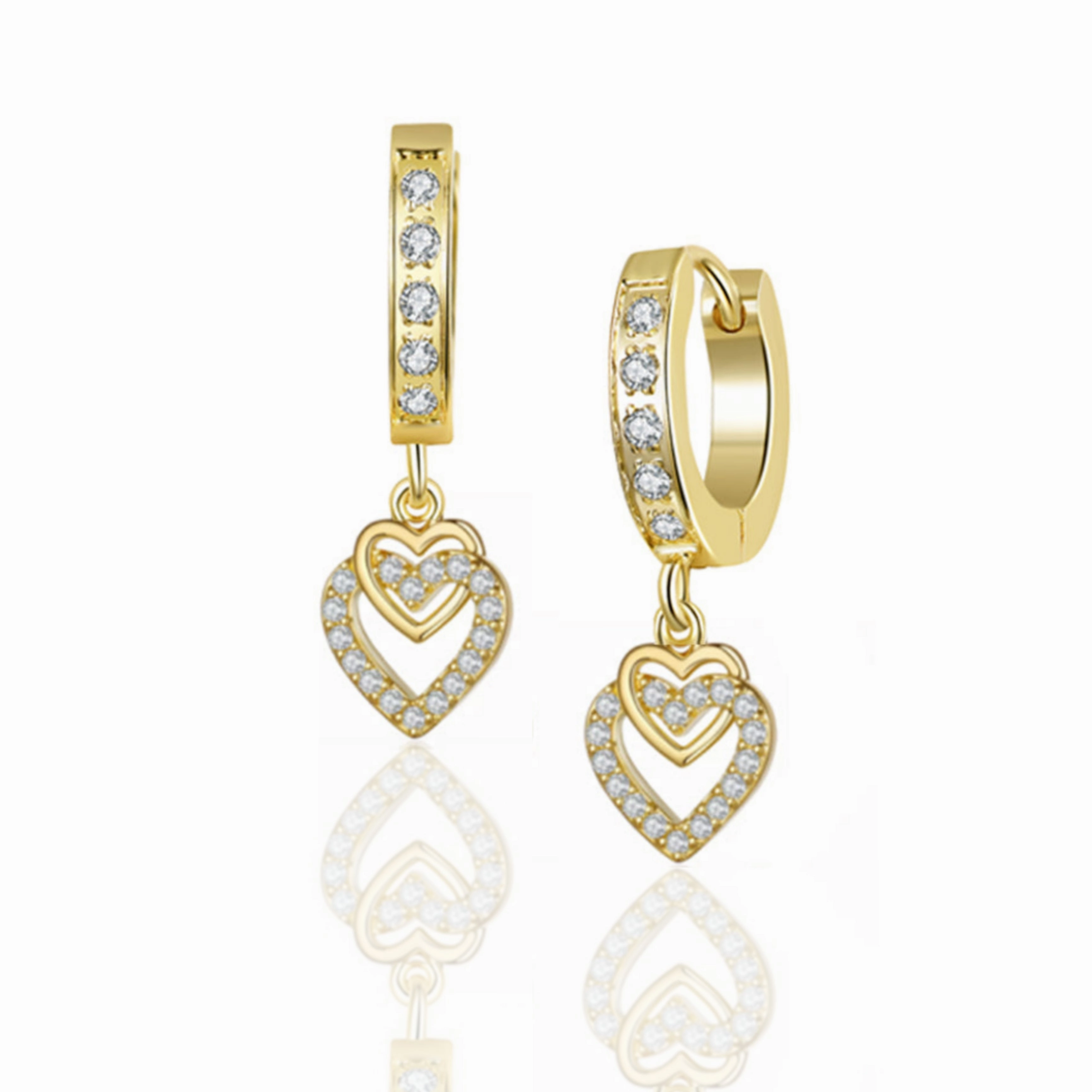 Gold Plated Surgical Steel CZ Interlocking Vertical Hearts Earrings Chic Adornment Comfortable Look