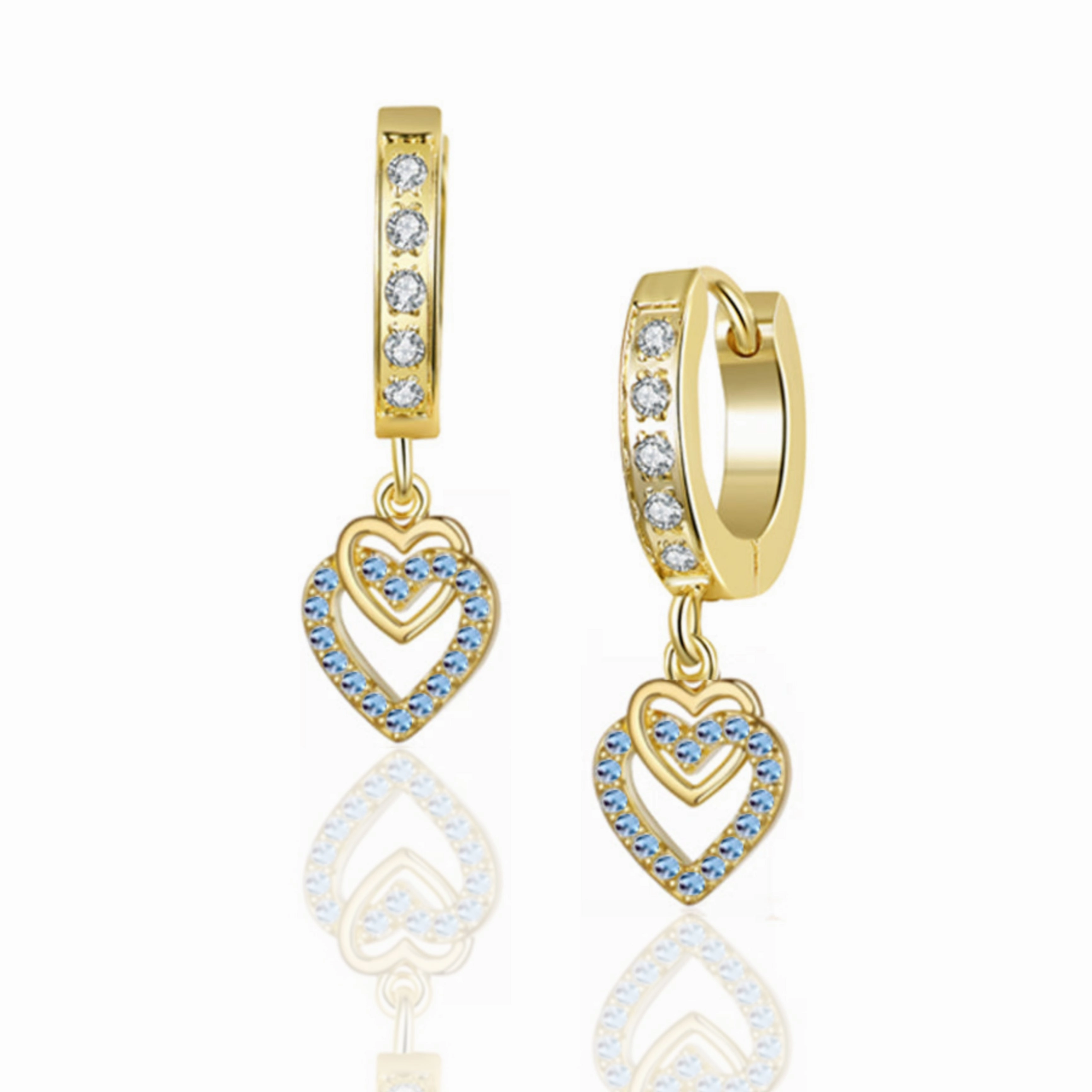 Elegant Option Gold Plated Surgical Steel CZ Interlocking Vertical Hearts Earrings