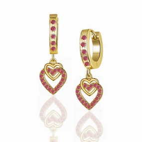 Stylish Feature Safe Aesthetic Gold Plated Surgical Steel CZ Interlocking Vertical Hearts Earrings
