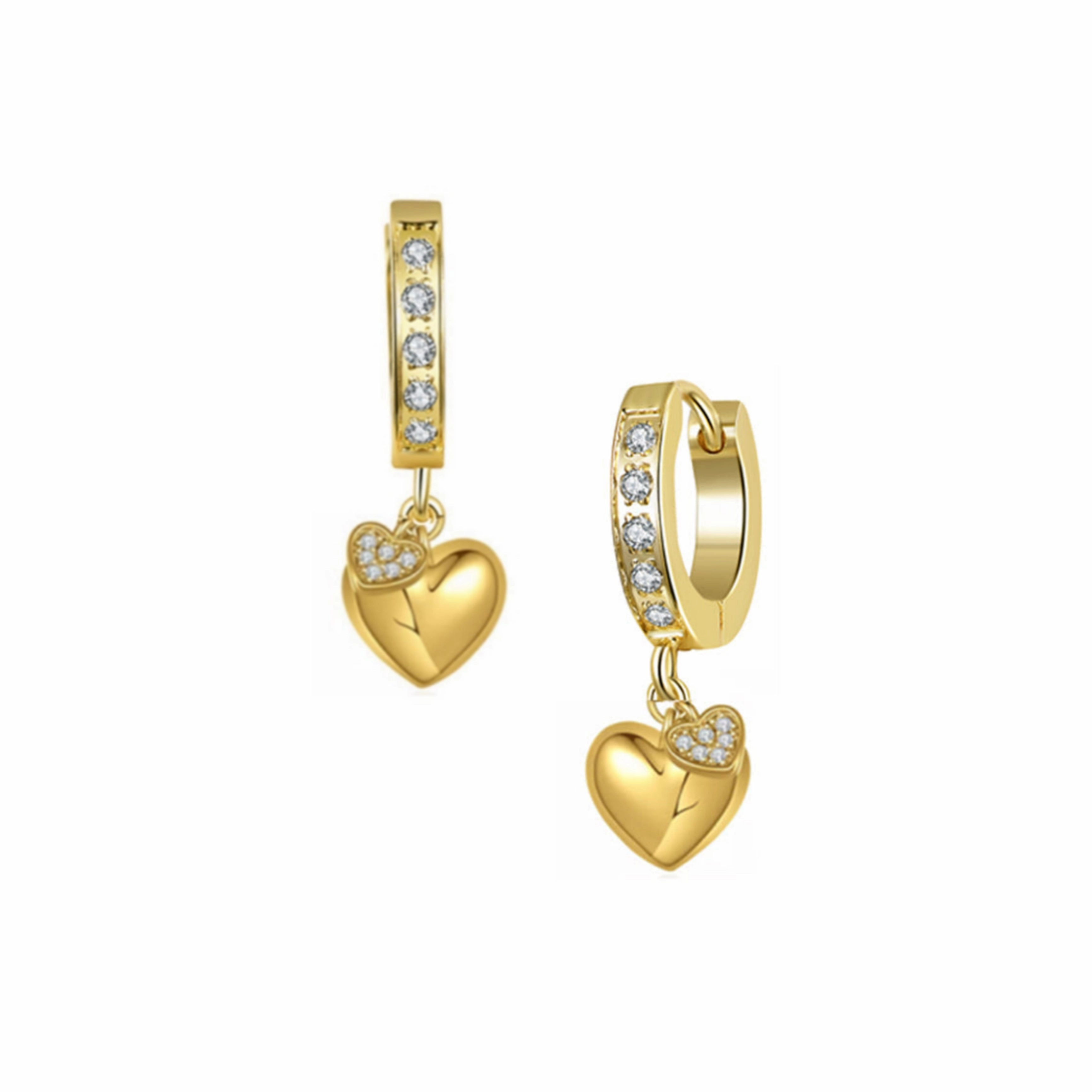 Gold Plated Surgical Steel CZ Puffy and Small CZ Hearts Earrings Unique Aesthetic Industrial Jewelry
