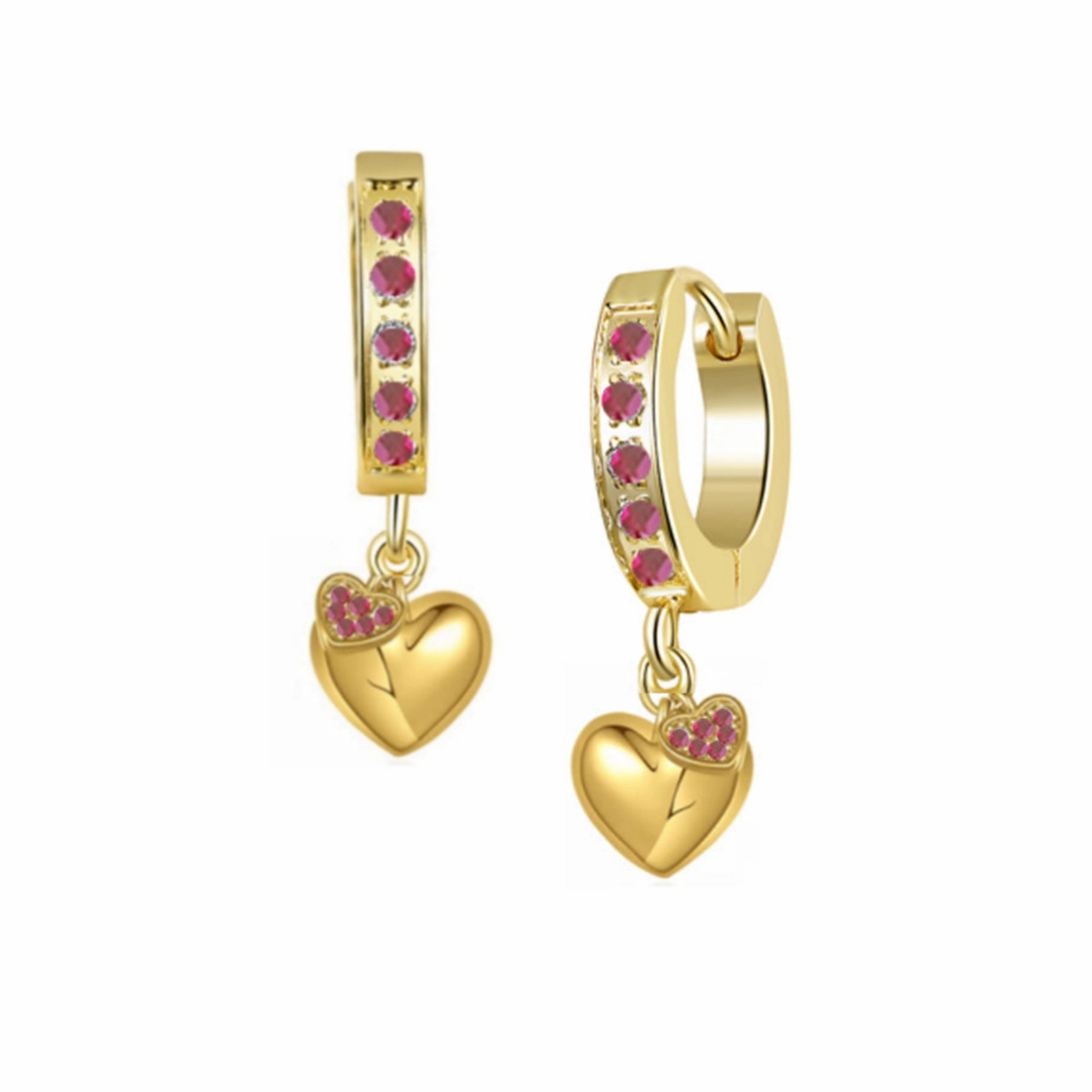 Gold Plated Surgical Steel CZ Puffy and Small CZ Hearts Earrings Lovely Item