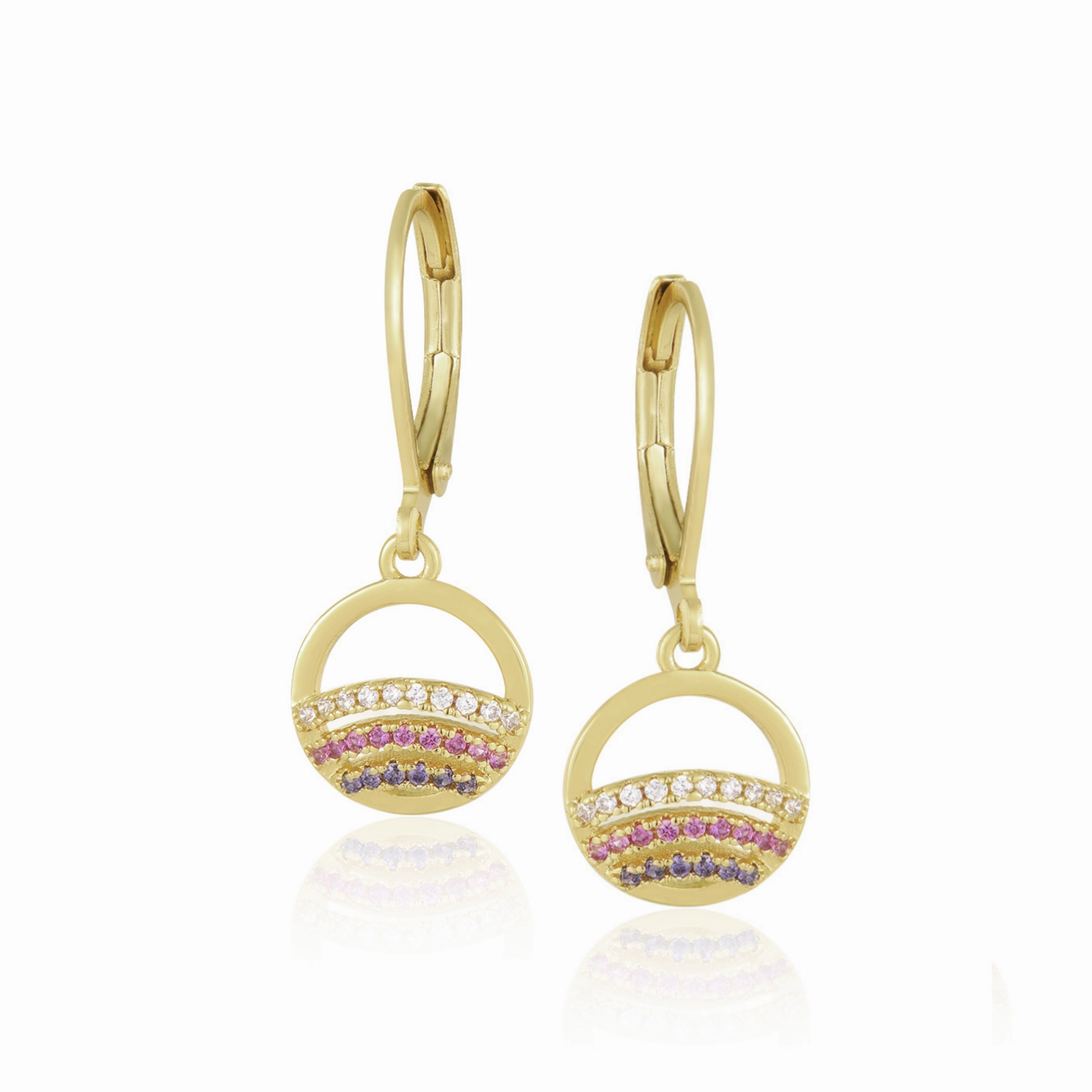 Gold Plated Surgical Steel CZ Rainbow in Circle Earrings Lightweight feature Elegant Piece