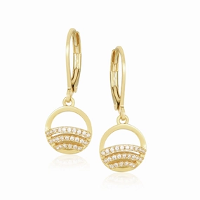 Trendy Feature Gold Plated Surgical Steel CZ Rainbow in Circle Earrings