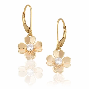 Decorative Finish Gold Plated Surgical Steel Flower CZ Earrings