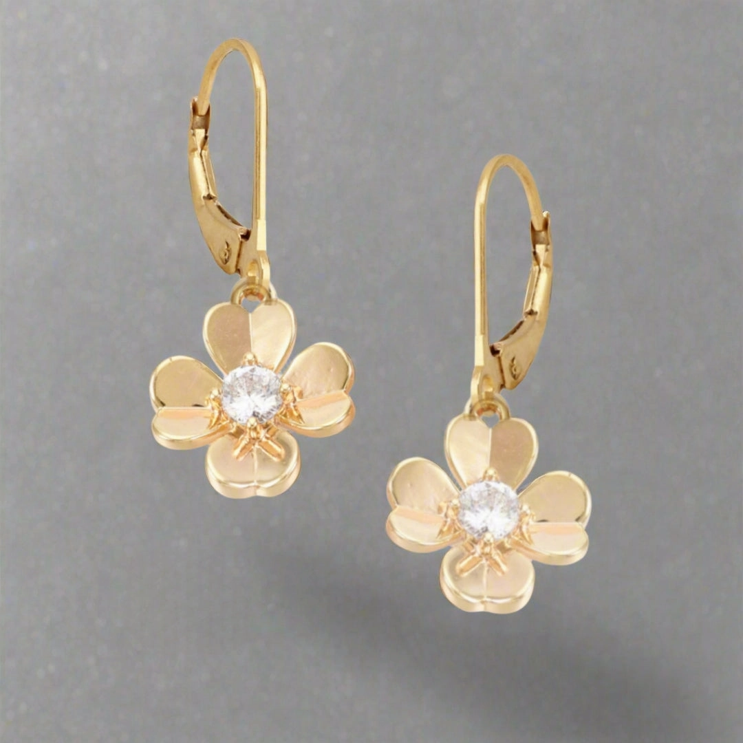 High-Quality Ornament Gold Plated Surgical Steel Flower CZ Earrings