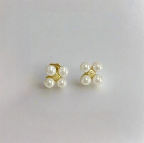 Brilliant Aesthetic Gold-plated Surgical Steel Four Bead Stud Earrings