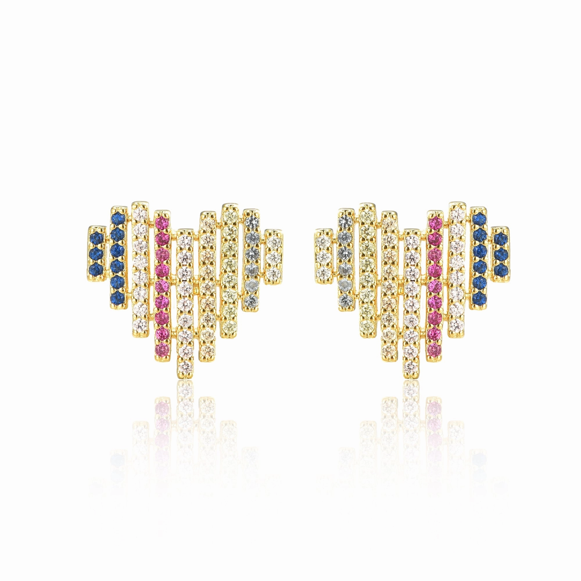 Gorgeous Accent Striking Adornment Gold-Plated Surgical Steel Multicolor Striped Heart Stud Earrings