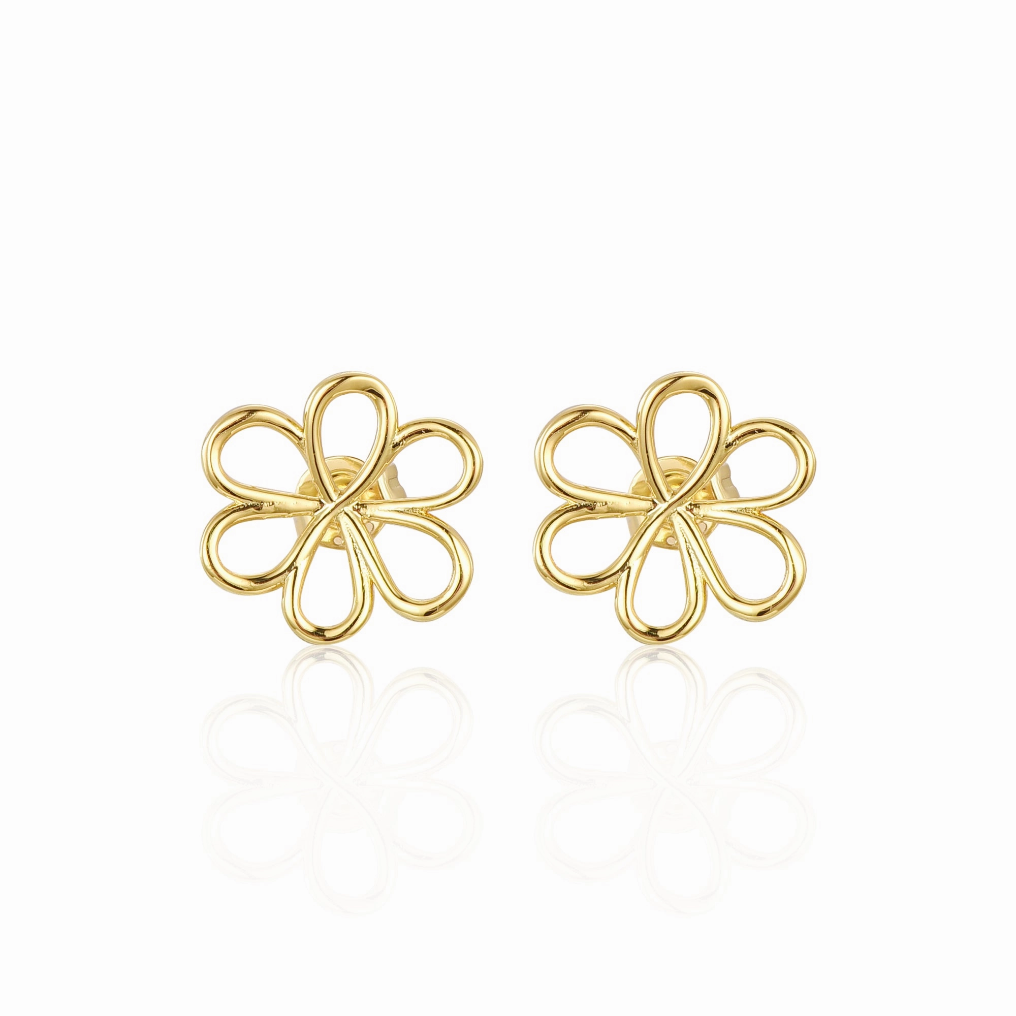 Gold-plated Surgical Steel Outline Flower Stud Earrings Attractive Element Graceful Detail