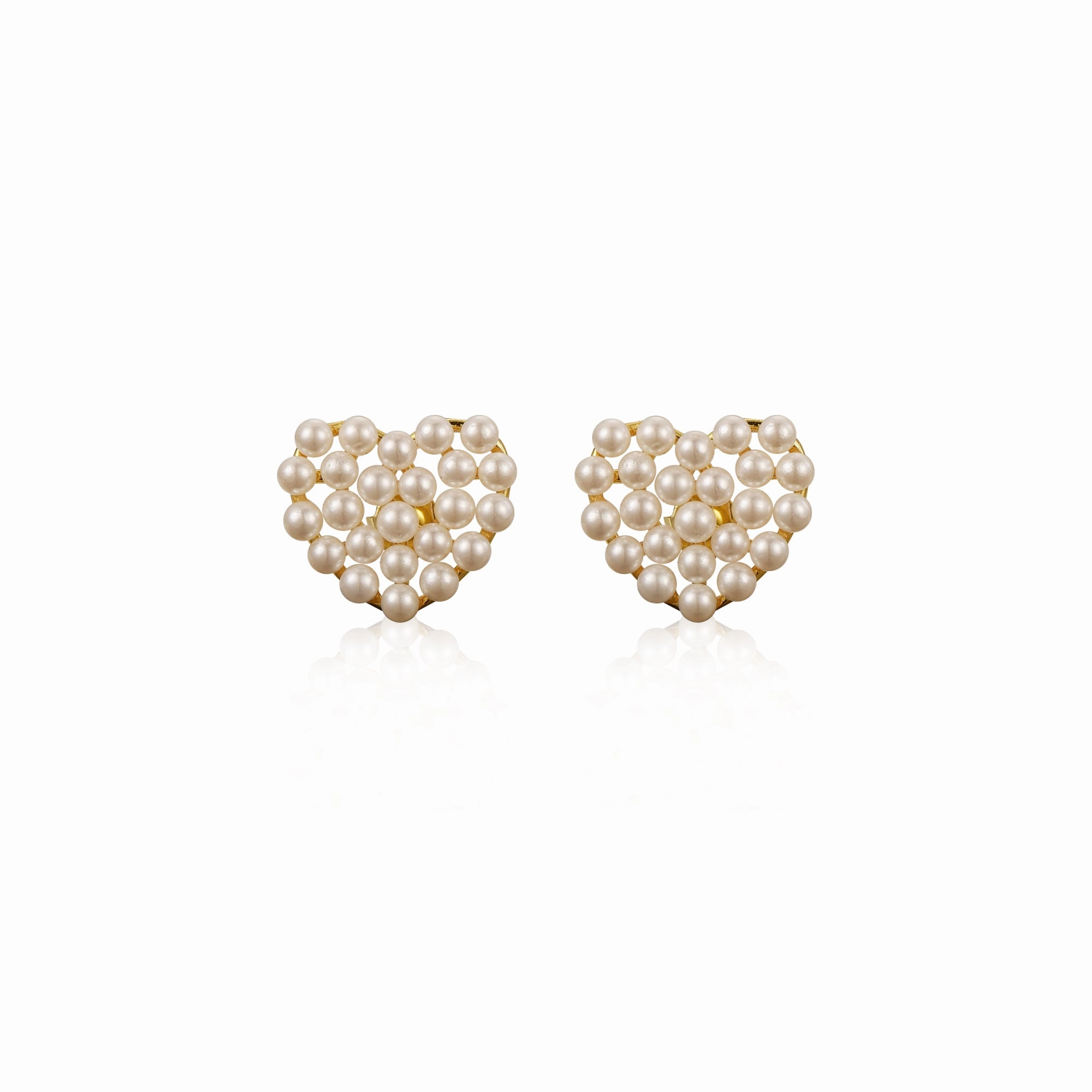 Gold Plated Surgical Steel Pearl Heart Stud Earring Circular Adornment